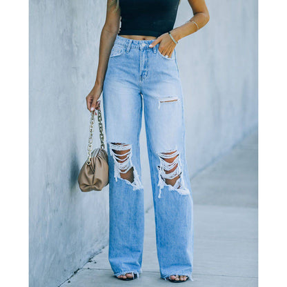 Women's Jeans Ripped Wide Leg Pants - Xmaker