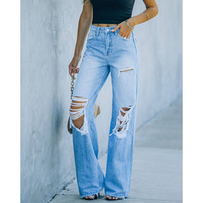 Women's Jeans Ripped Wide Leg Pants - Xmaker