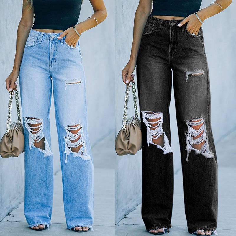 Women's Jeans Ripped Wide Leg Pants - Xmaker