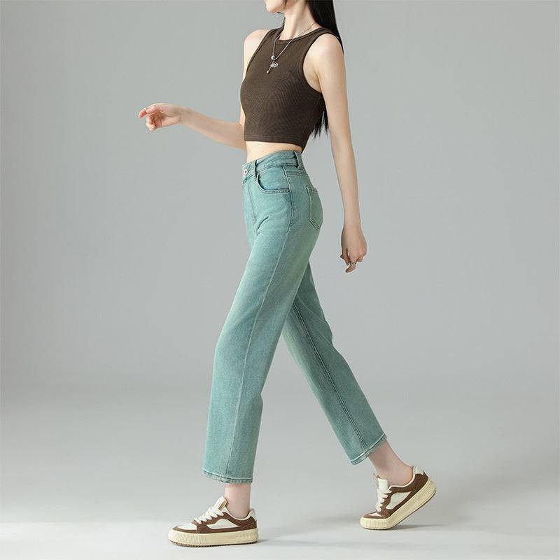 Women's Mint Green Cropped Embroidered Jeans Straight - Xmaker