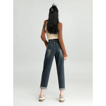 Water Washed Hole Harem Jeans Women - Xmaker