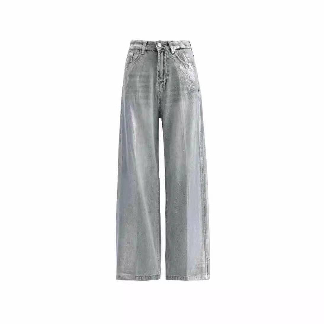 Retro Silver Loose Jeans - Xmaker