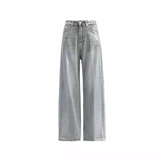 Retro Silver Loose Jeans - Xmaker