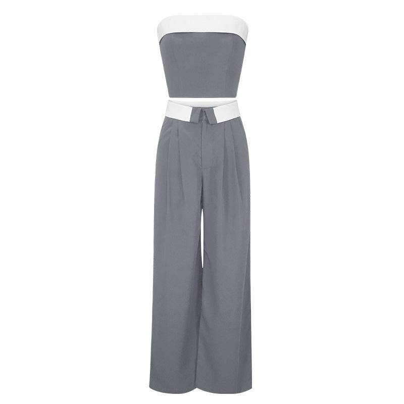 Contrast Color Vest Wide-leg Suit Pants Casual Two-piece Suit - Xmaker