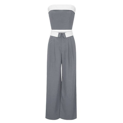 Contrast Color Vest Wide-leg Suit Pants Casual Two-piece Suit - Xmaker