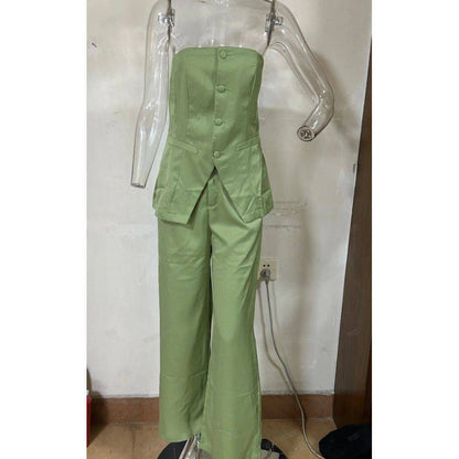 Casual Tailored Suit Button Graceful Tube Top Suit Pants - Xmaker