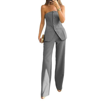 Casual Tailored Suit Button Graceful Tube Top Suit Pants - Xmaker