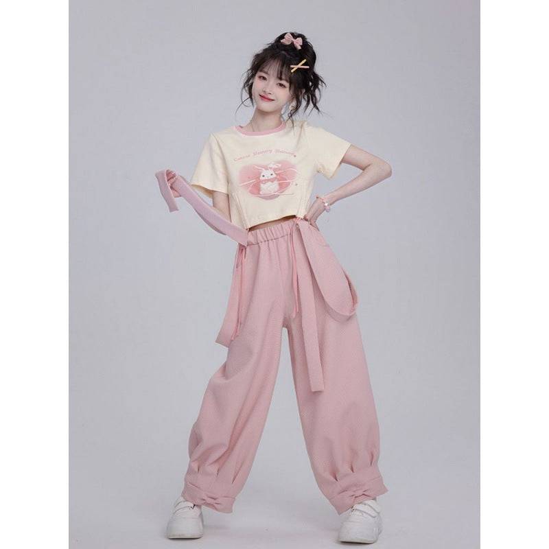 Cotton Sweet Drawstring Women's Small Blush Rabbit Suspender Pants - Xmaker