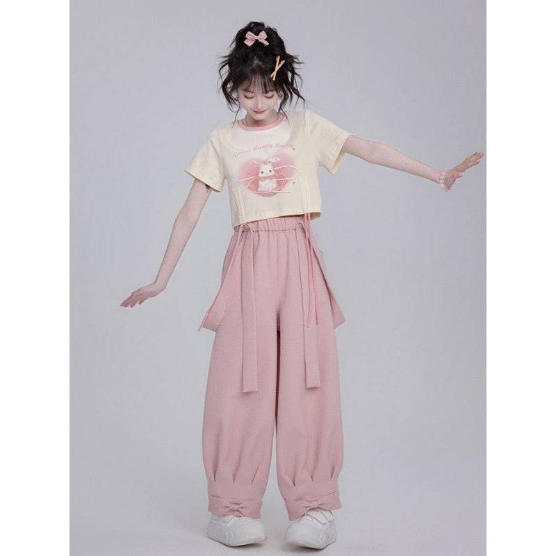 Cotton Sweet Drawstring Women's Small Blush Rabbit Suspender Pants - Xmaker