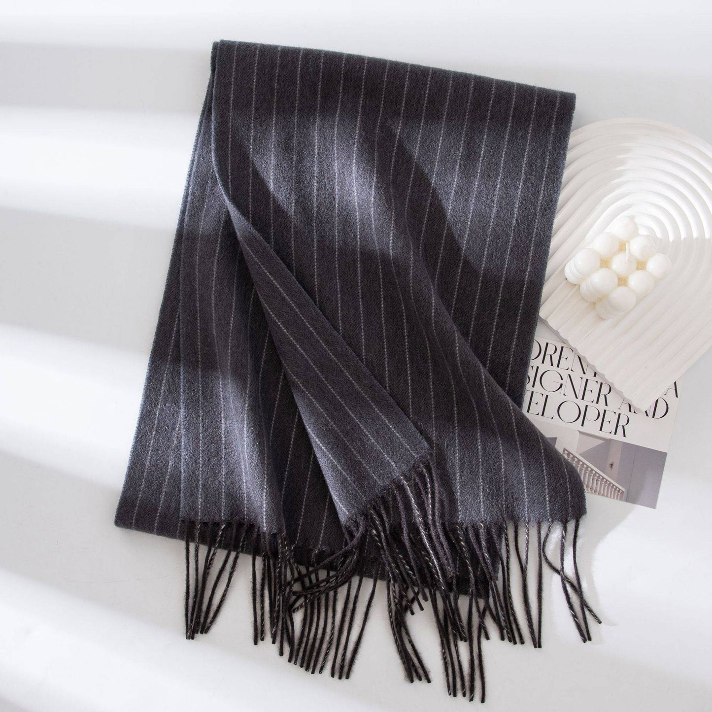 Women's Wool Scarf Striped Long Warm Shawl - Xmaker