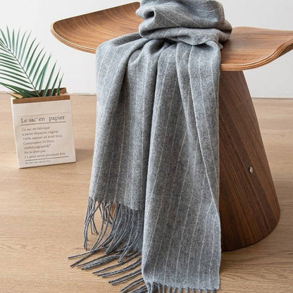 Women's Wool Scarf Striped Long Warm Shawl - Xmaker