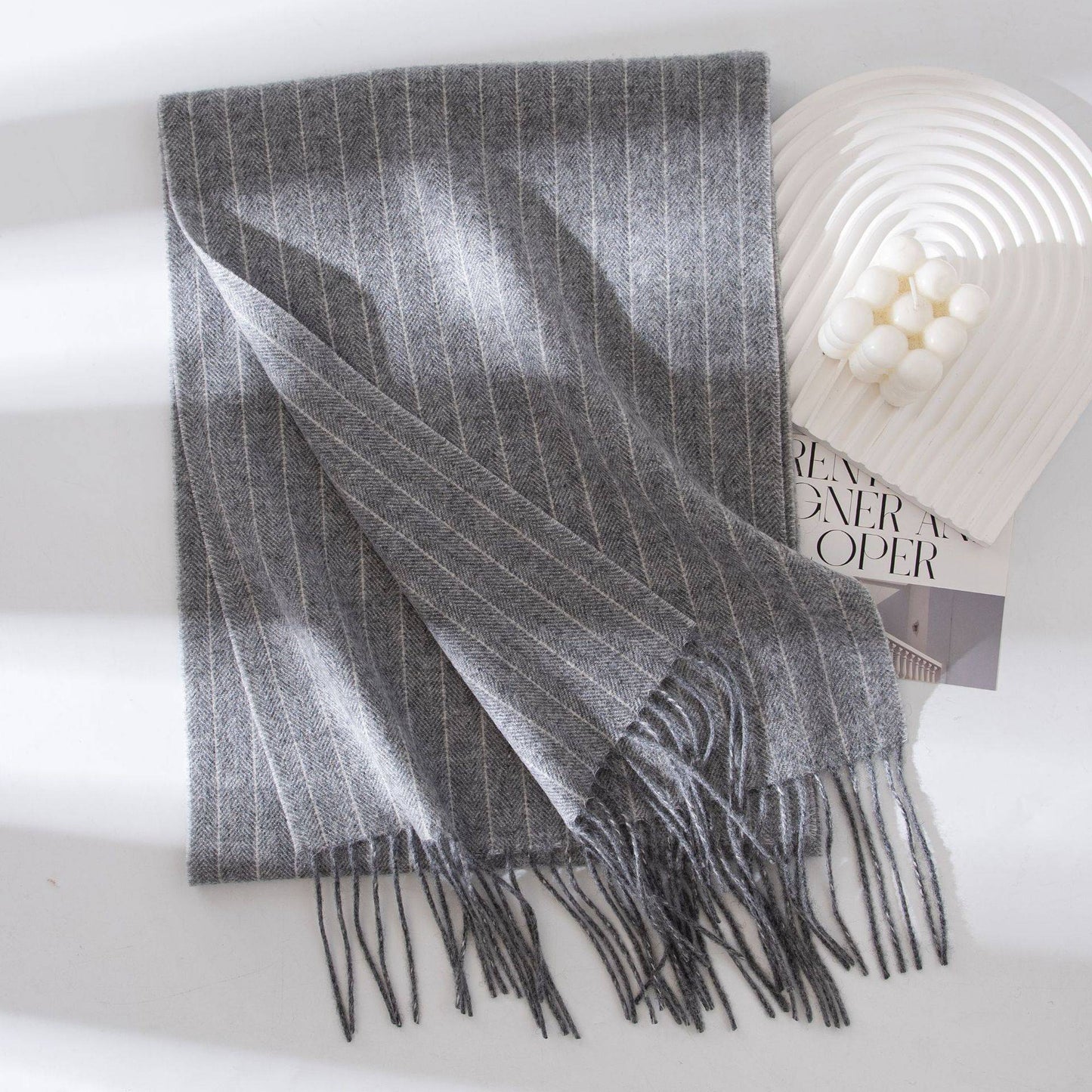 Women's Wool Scarf Striped Long Warm Shawl - Xmaker