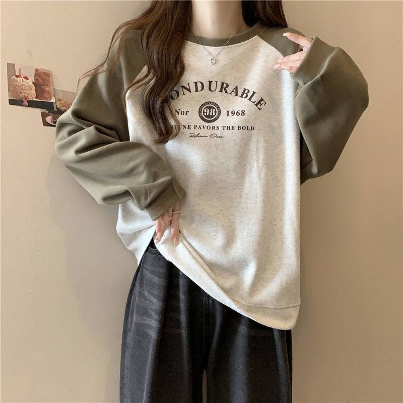 Contrast Color Raglan Long Sleeve Hooded Printed Women - Xmaker