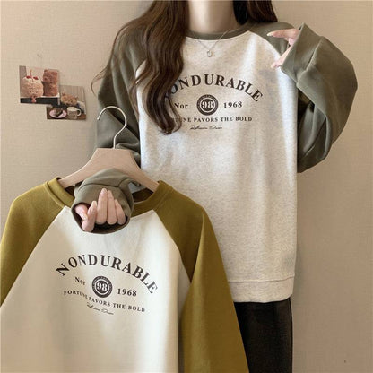 Contrast Color Raglan Long Sleeve Hooded Printed Women - Xmaker