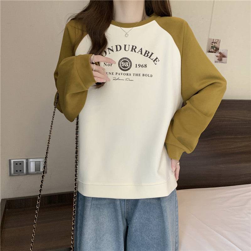 Contrast Color Raglan Long Sleeve Hooded Printed Women - Xmaker