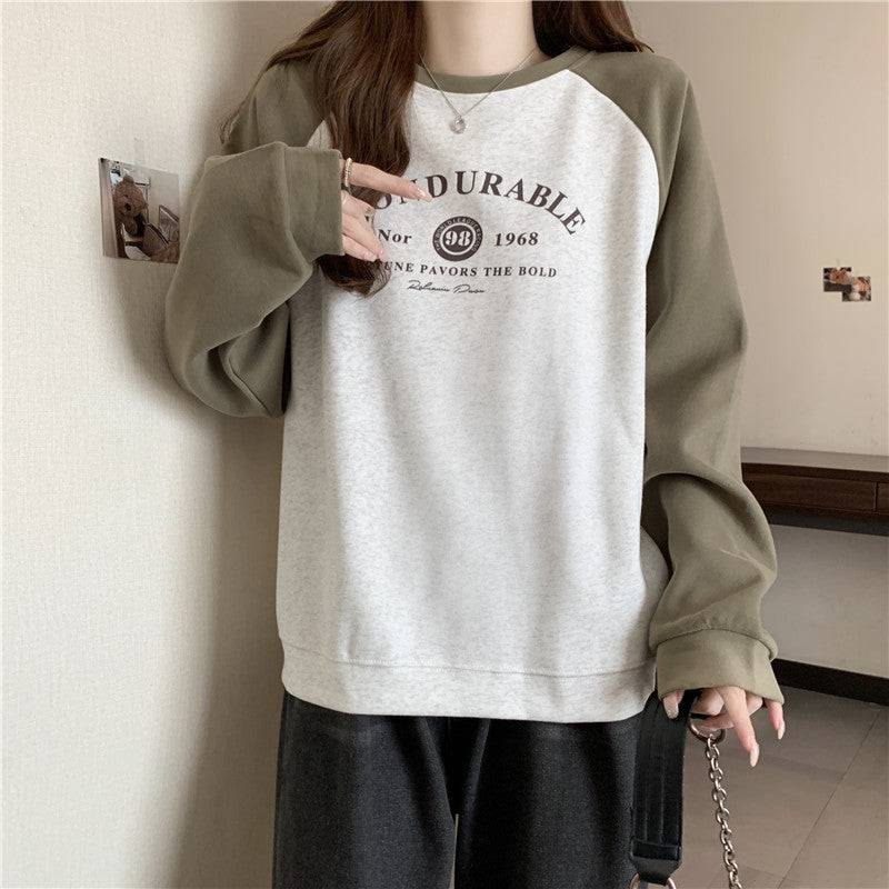 Contrast Color Raglan Long Sleeve Hooded Printed Women - Xmaker