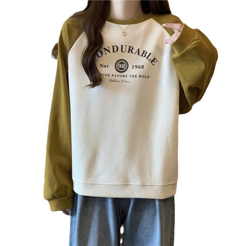 Contrast Color Raglan Long Sleeve Hooded Printed Women - Xmaker