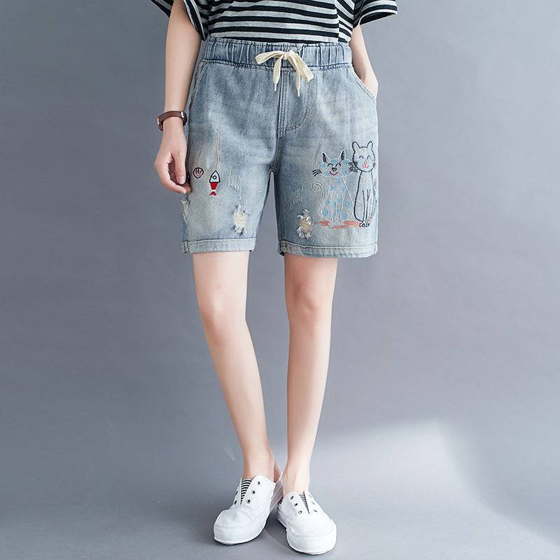 Women's Denim Shorts Loose High Waist - Xmaker