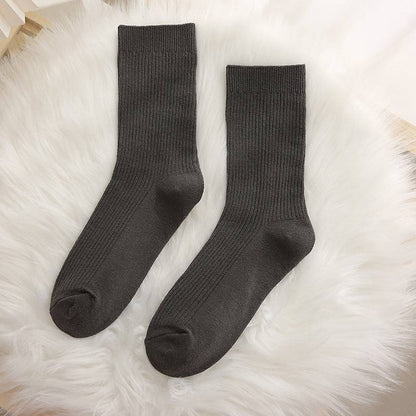 Women solid color double needle vertical striped cotton socks - Xmaker. Inc