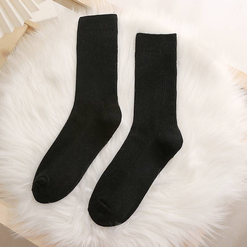 Women solid color double needle vertical striped cotton socks - Xmaker