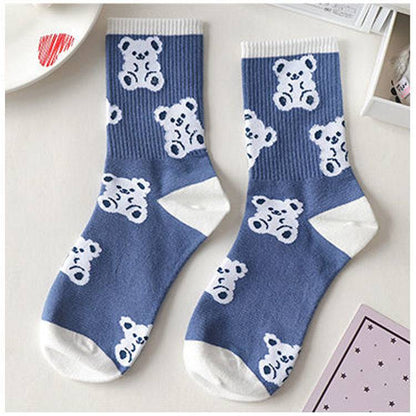 Women's Cute Cartoon Bear Thin Mid-calf Length Socks - Xmaker