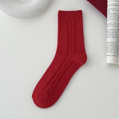 Women's Red Middle Tube Cotton Socks - Xmaker