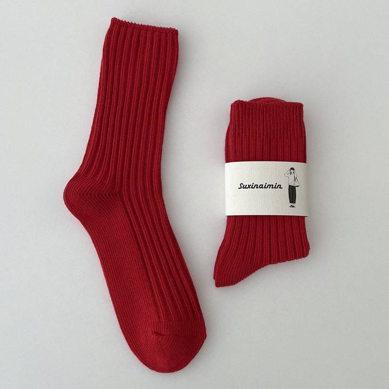 Women's Red Middle Tube Cotton Socks - Xmaker