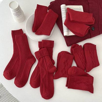 Women's Red Middle Tube Cotton Socks - Xmaker