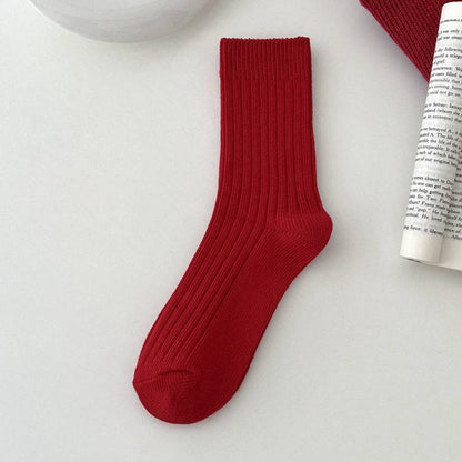 Women's Red Middle Tube Cotton Socks - Xmaker