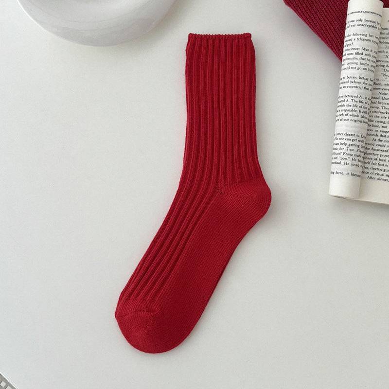 Women's Red Middle Tube Cotton Socks - Xmaker