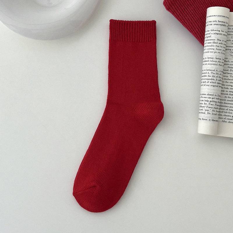 Women's Red Middle Tube Cotton Socks - Xmaker