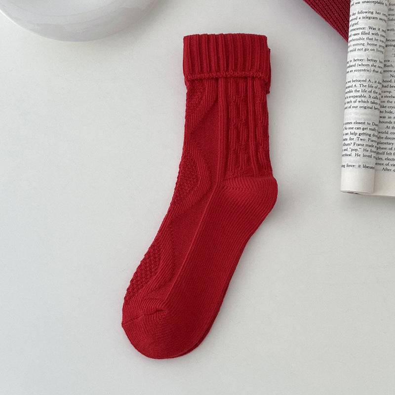 Women's Red Middle Tube Cotton Socks - Xmaker