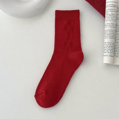 Women's Red Middle Tube Cotton Socks - Xmaker