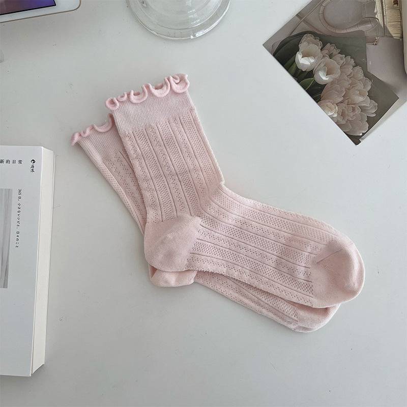 Wood ear edge mesh socks women's mid-tube socks - Xmaker