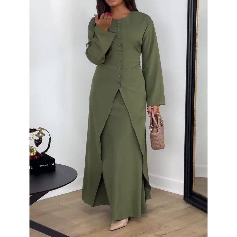 Solid Color Long Sleeve Top & Skirt Set - Xmaker