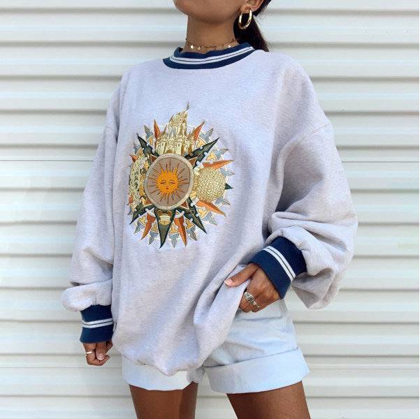 Women'sPrinting Round Neck Loose Pullover Long Sleeve Sweater - Xmaker