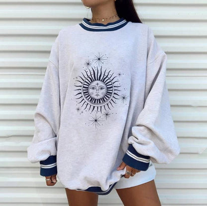 Women'sPrinting Round Neck Loose Pullover Long Sleeve Sweater - Xmaker