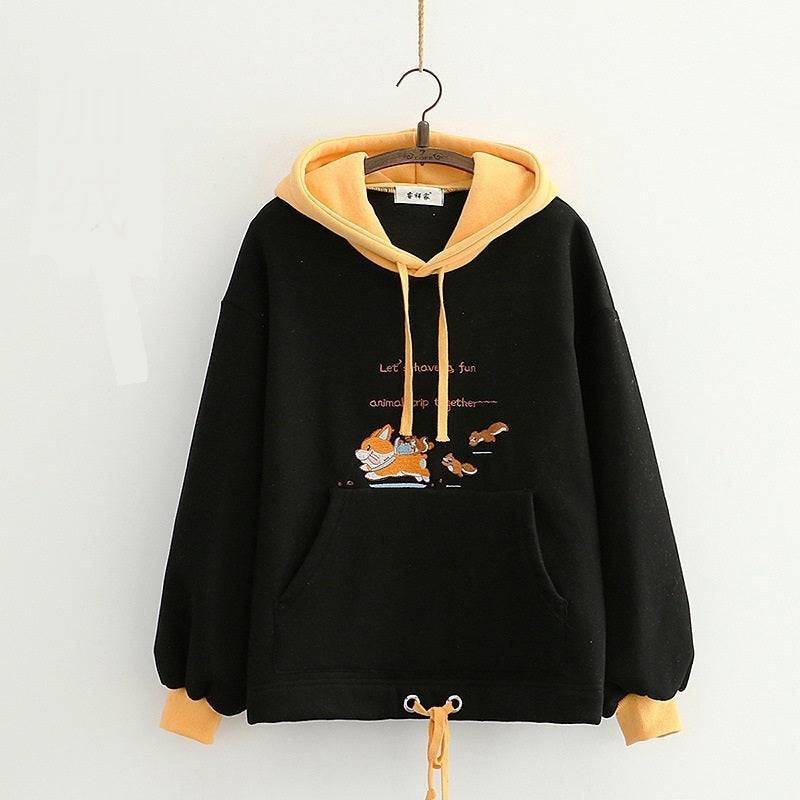 Cartoon Embroidery Thick Hooded Sweater -Xmaker