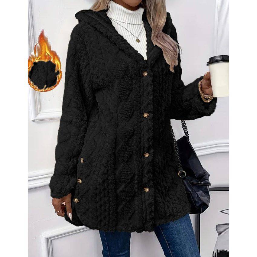 Hooded Solid Color Cardigan Button Long Sleeve Coat - Xmaker