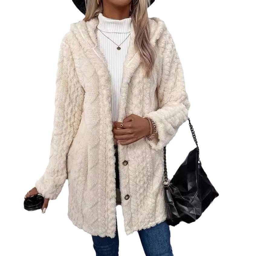 Hooded Solid Color Cardigan Button Long Sleeve Coat - Xmaker