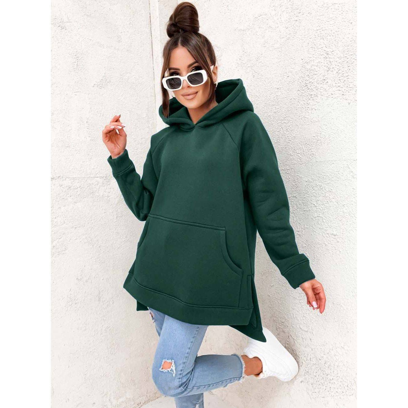 Women's Solid Color Hooded Casual Loose Sweater - Xmaker