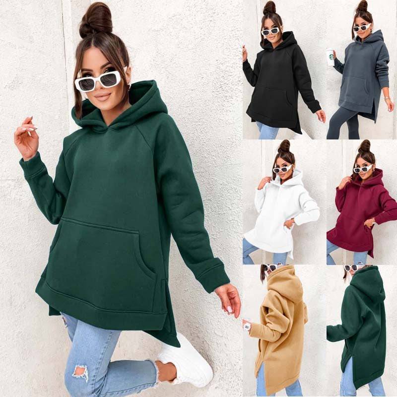 Women's Solid Color Hooded Casual Loose Sweater - Xmaker