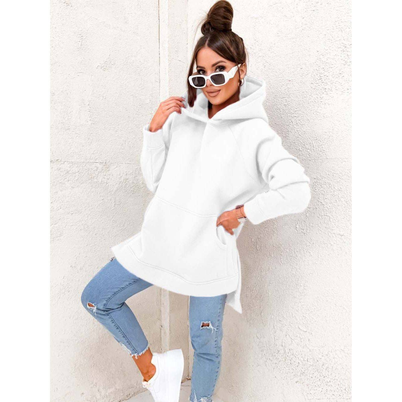 Women's Solid Color Hooded Casual Loose Sweater - Xmaker