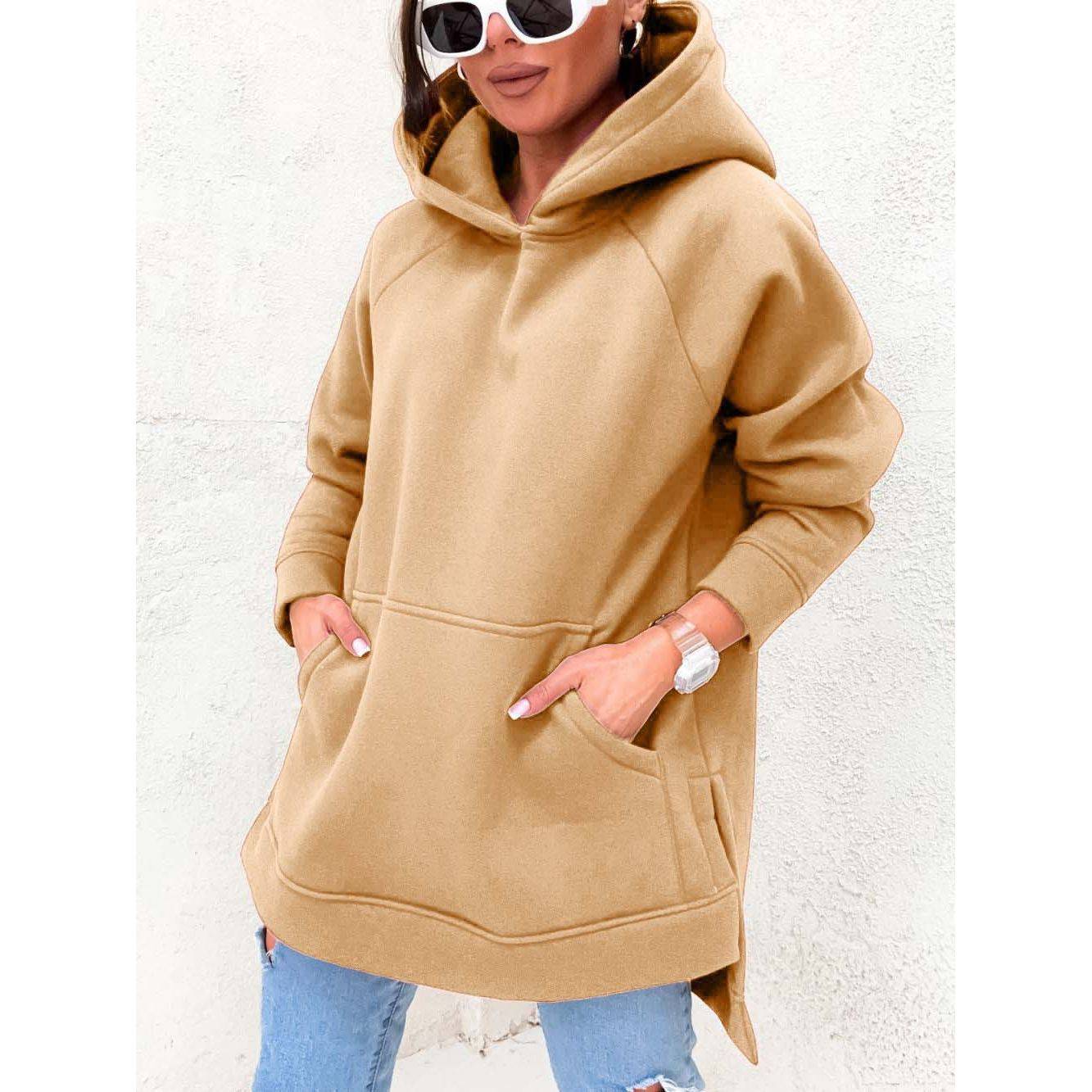 Women's Solid Color Hooded Casual Loose Sweater - Xmaker