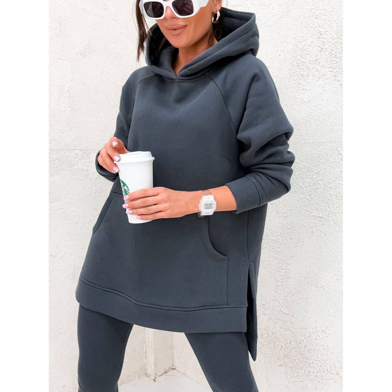 Women's Solid Color Hooded Casual Loose Sweater - Xmaker