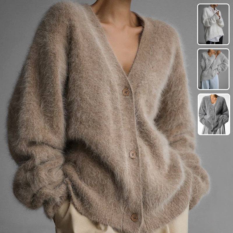 Women's Loose V-neck Button Cardigan Knitted Sweater - Xmaker