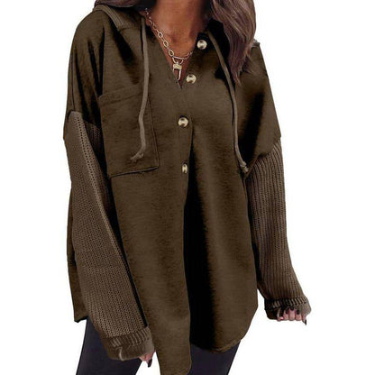 Women's Loose Long Sleeve Button Hooded Sweatshirt - Xmaker