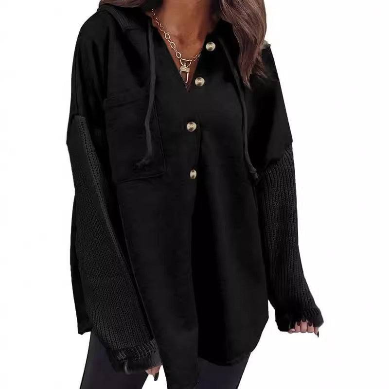 Women's Loose Long Sleeve Button Hooded Sweatshirt - Xmaker