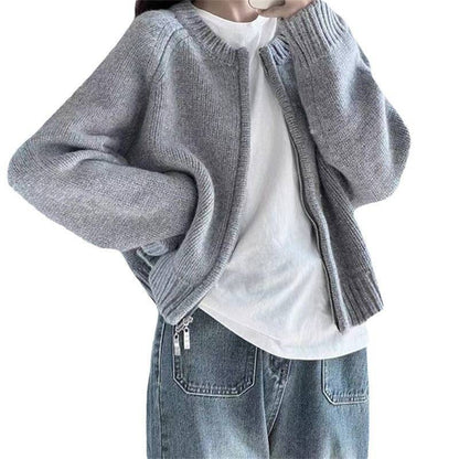 Women's zipper long-sleeved knitted cardigan sweater - Xmaker