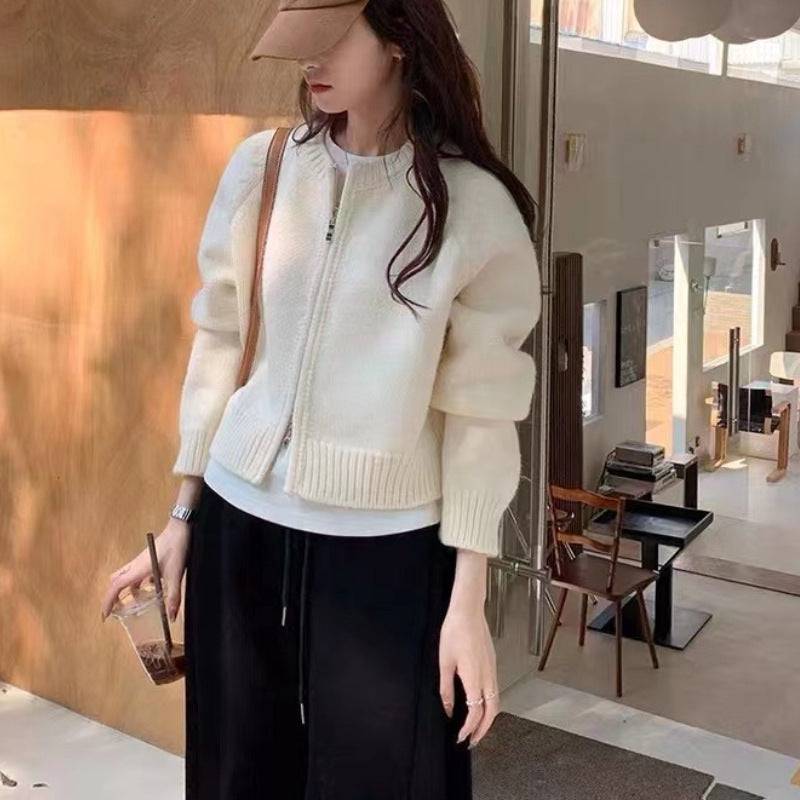 Women's zipper long-sleeved knitted cardigan sweater - Xmaker